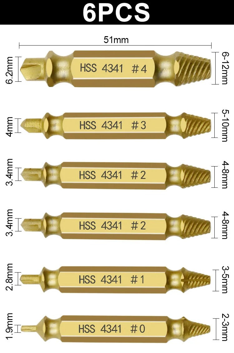 RollScrews ™ - Pack of 6 Professional Rolled Screw Extractors (Free Today)